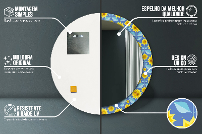 Specchio rotondo stampato Girasoli geometrici