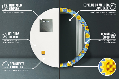 Specchio rotondo stampato Girasoli geometrici