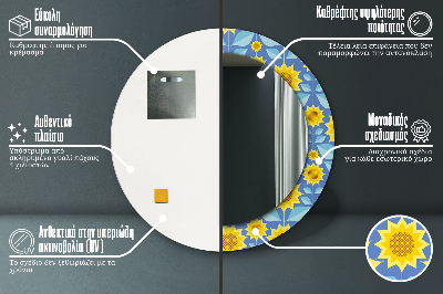 Specchio rotondo stampato Girasoli geometrici