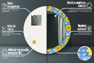 Specchio rotondo stampato Girasoli geometrici