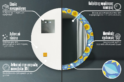 Specchio rotondo stampato Girasoli geometrici