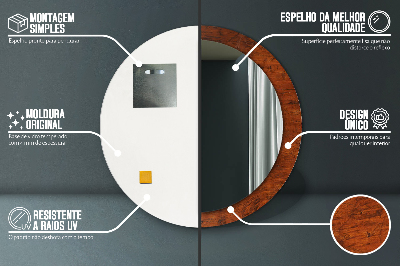 Specchio rotondo stampato Legno naturale