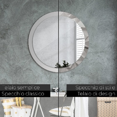 Specchio tondo con decoro Crystal bianco astratto