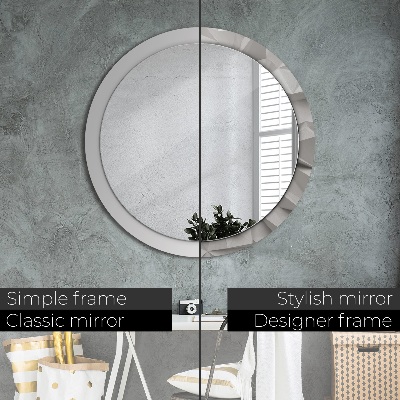Specchio tondo con decoro Crystal bianco astratto