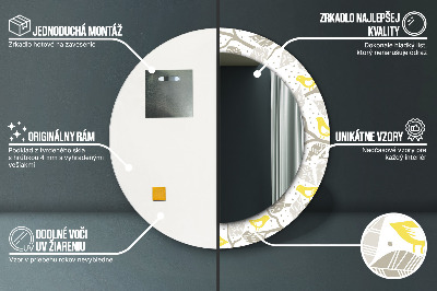 Specchio rotondo cornice con stampa Uccelli gialli su rami
