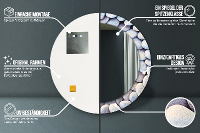 Specchio rotondo cornice con stampa Ruota delle pietre marine