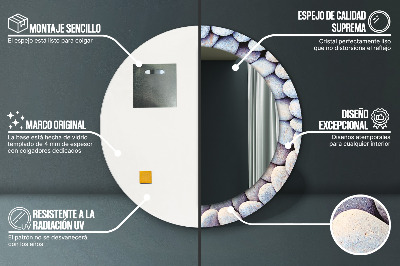 Specchio rotondo cornice con stampa Ruota delle pietre marine