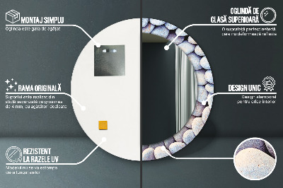 Specchio rotondo cornice con stampa Ruota delle pietre marine