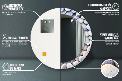 Specchio rotondo cornice con stampa Ruota delle pietre marine