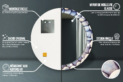 Specchio rotondo cornice con stampa Ruota delle pietre marine