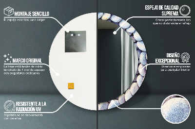 Specchio rotondo cornice con stampa Ruota delle pietre marine