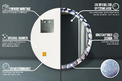 Specchio rotondo cornice con stampa Ruota delle pietre marine
