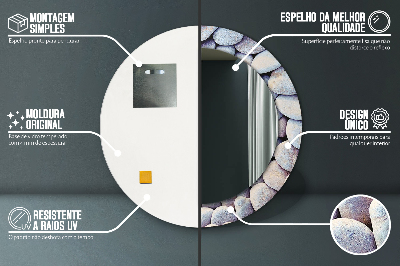 Specchio rotondo cornice con stampa Ruota delle pietre marine