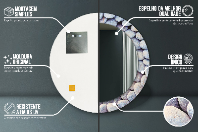 Specchio rotondo cornice con stampa Ruota delle pietre marine