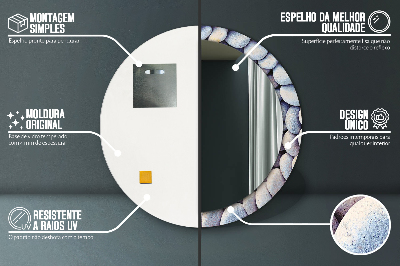 Specchio rotondo cornice con stampa Ruota delle pietre marine