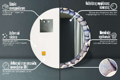 Specchio rotondo cornice con stampa Ruota delle pietre marine