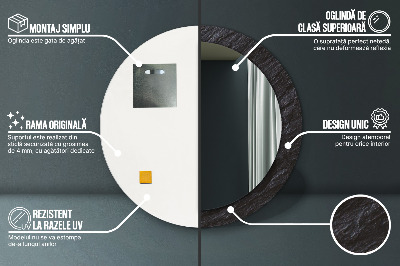 Specchio rotondo cornice con stampa Pietra nera
