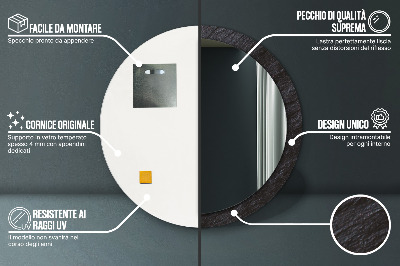 Specchio rotondo cornice con stampa Pietra nera
