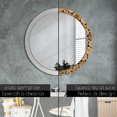 Specchio tondo con decoro Tronchi