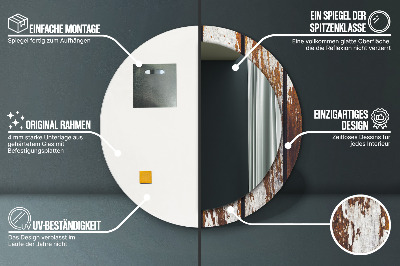 Specchio rotondo stampato Legno scuro vintage