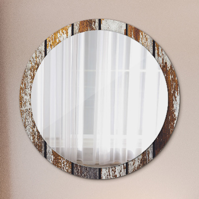 Specchio rotondo stampato Legno scuro vintage
