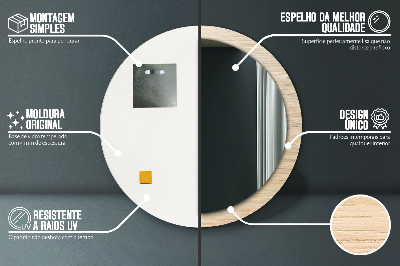 Specchio rotondo stampato Legna leggera