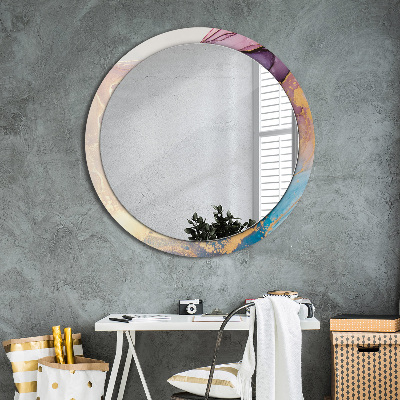 Specchio rotondo cornice con stampa Pietra di marmo