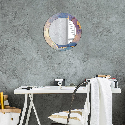 Specchio rotondo cornice con stampa Pietra di marmo