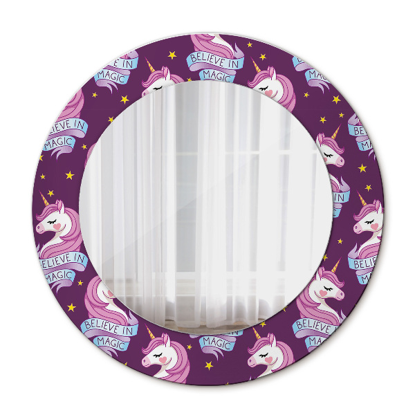 Specchio rotondo cornice con stampa Stelle unicorno