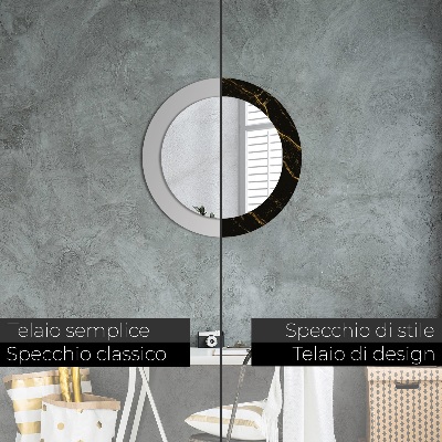 Specchio rotondo cornice con stampa Marmo nero