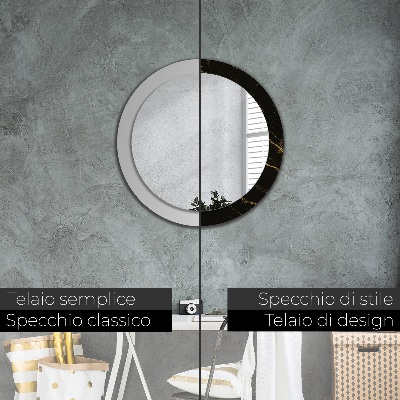 Specchio rotondo cornice con stampa Marmo nero