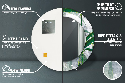 Specchio rotondo stampato Foglie tropicali