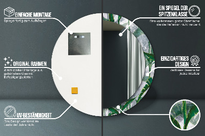 Specchio rotondo stampato Foglie tropicali