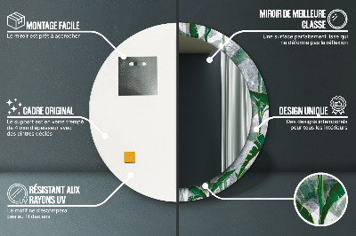 Specchio rotondo stampato Foglie tropicali