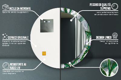 Specchio rotondo stampato Foglie tropicali