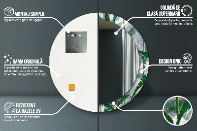 Specchio rotondo stampato Foglie tropicali