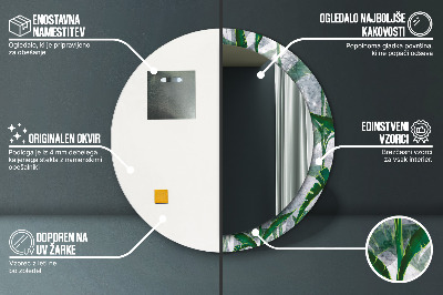 Specchio rotondo stampato Foglie tropicali