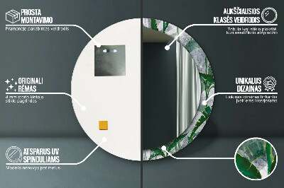 Specchio rotondo stampato Foglie tropicali