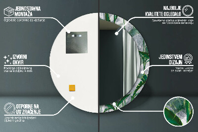 Specchio rotondo stampato Foglie tropicali