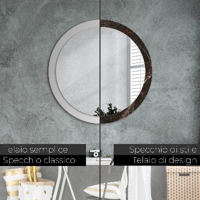 Specchio tondo con decoro Marmo marrone