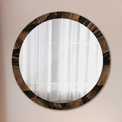 Specchio rotondo stampato Foglie di banana marrone