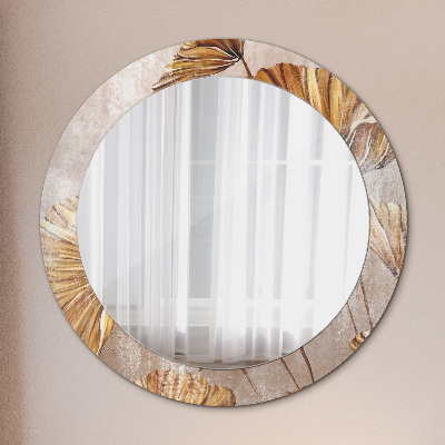 Specchio rotondo stampato Foglie dorate