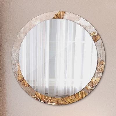 Specchio rotondo stampato Foglie dorate