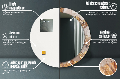 Specchio rotondo stampato Foglie dorate