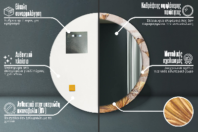 Specchio rotondo stampato Foglie dorate