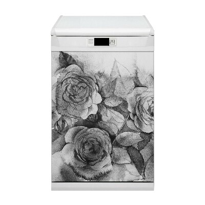 Coperchio magnetico decorativo per lavastoviglie Rose in bianco e nero