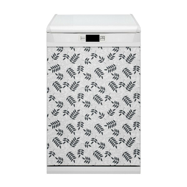 Coperchio magnetico decorativo per lavastoviglie Foglie grigie nere