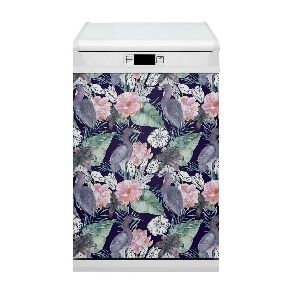 Copertura magnetica per porta della lavastoviglie Uccelli nei fiori