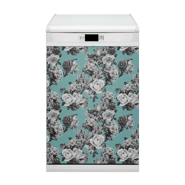 Copertura magnetica per lavastoviglie Rose bianche e nere