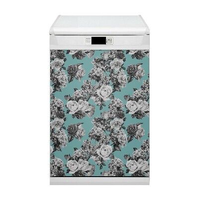 Copertura magnetica per lavastoviglie Rose in bianco e nero